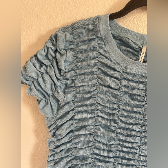 By Anthropologie Ruched Baby Tee Color Sky Women’s Size L - Picture 6 of 9